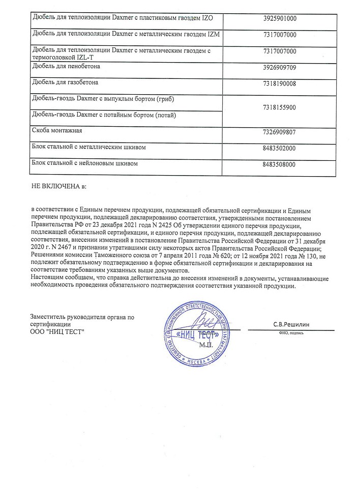 Отказное письмо на продукцию - прессшайба